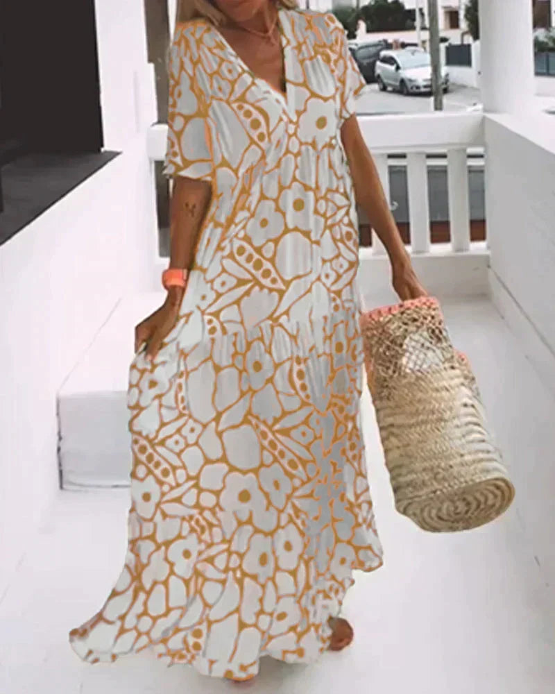 Теодора | Long Summer Dress with Flowing Cut and Elegant Graphic Pattern