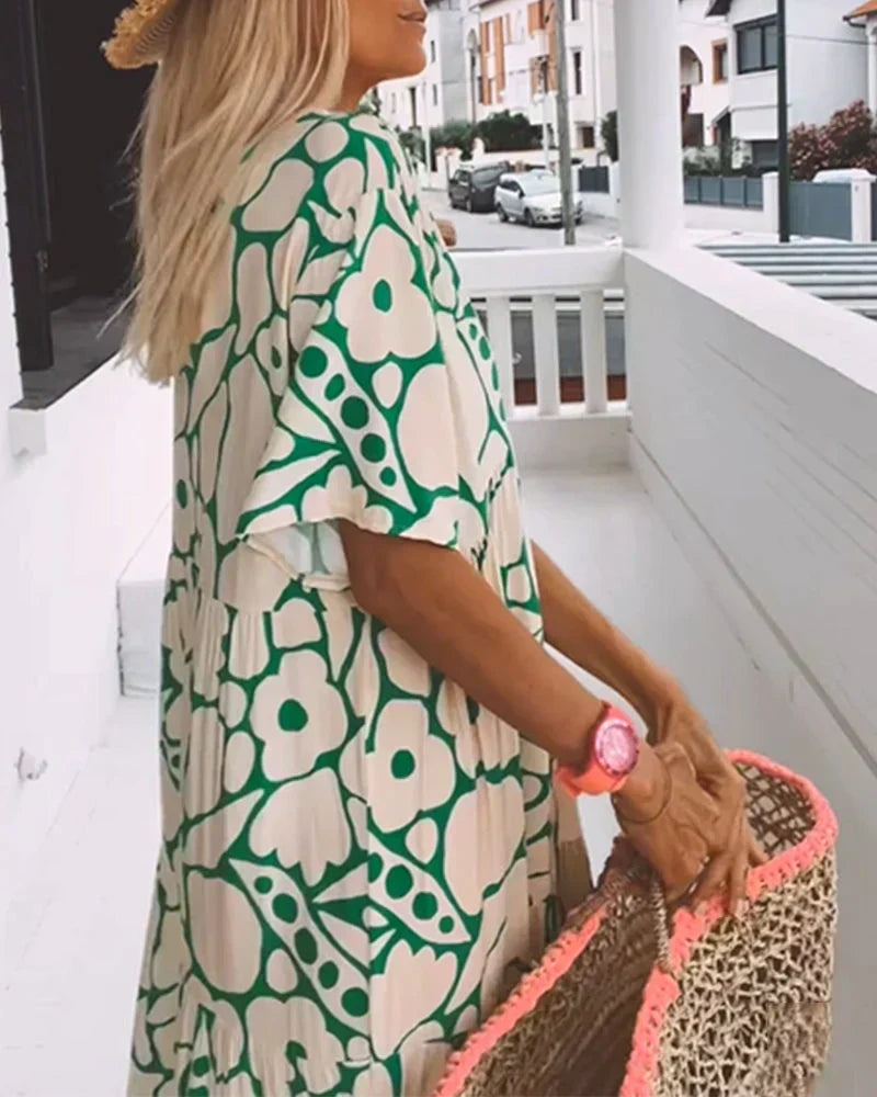 Теодора | Long Summer Dress with Flowing Cut and Elegant Graphic Pattern