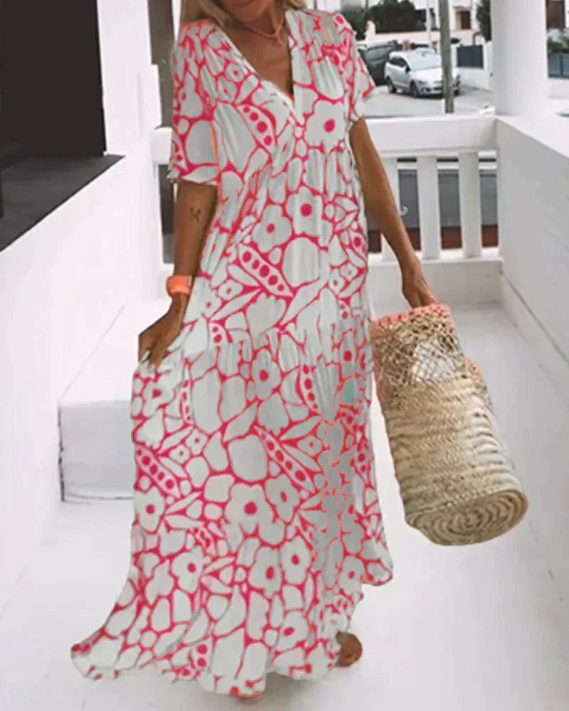 Теодора | Long Summer Dress with Flowing Cut and Elegant Graphic Pattern