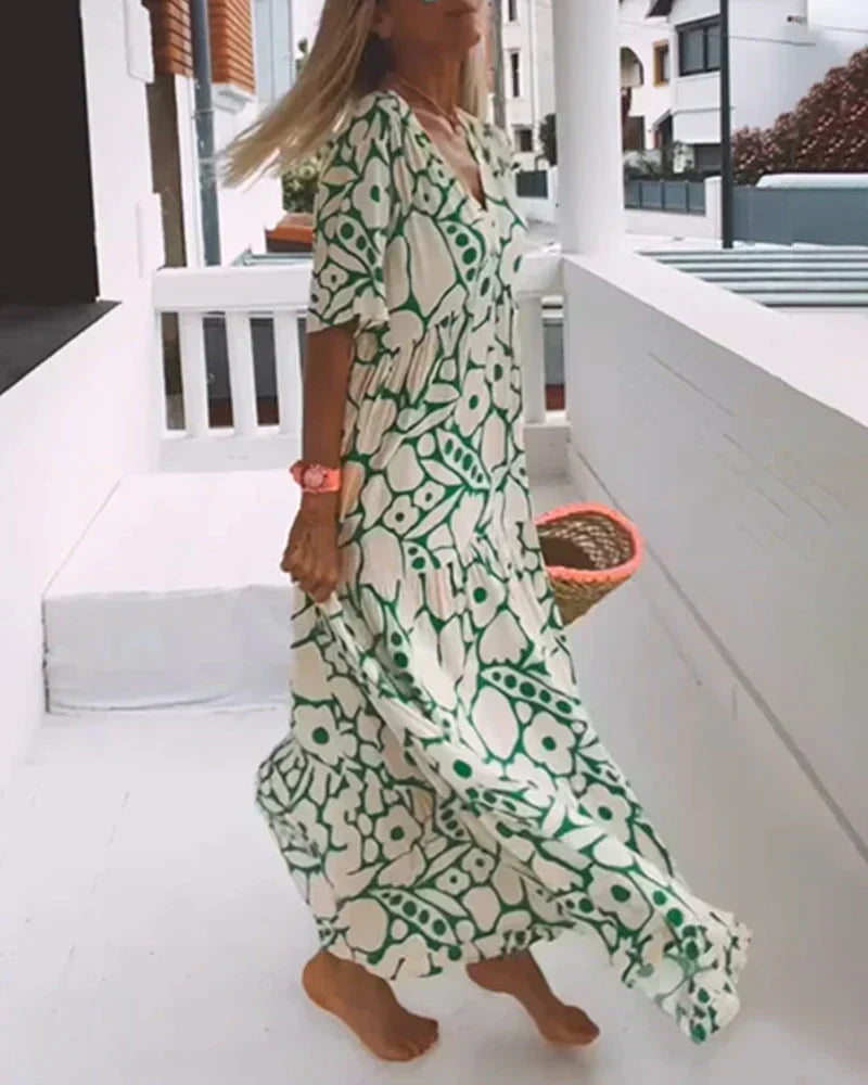 Теодора | Long Summer Dress with Flowing Cut and Elegant Graphic Pattern