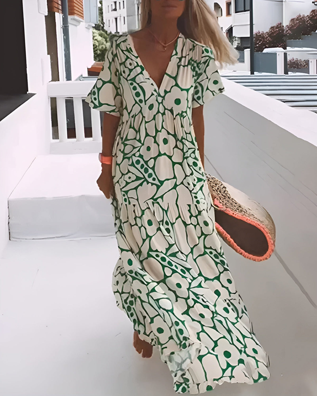 Теодора | Long Summer Dress with Flowing Cut and Elegant Graphic Pattern
