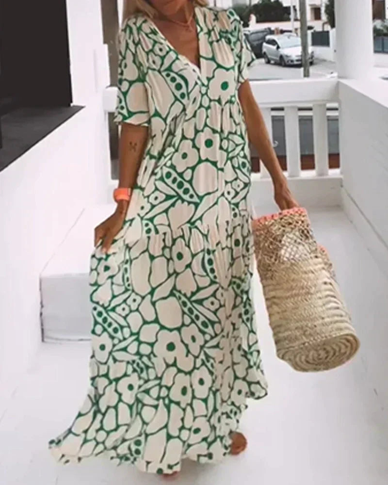 Теодора | Long Summer Dress with Flowing Cut and Elegant Graphic Pattern