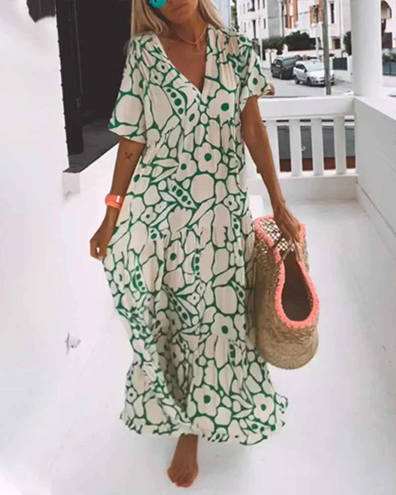 Теодора | Long Summer Dress with Flowing Cut and Elegant Graphic Pattern