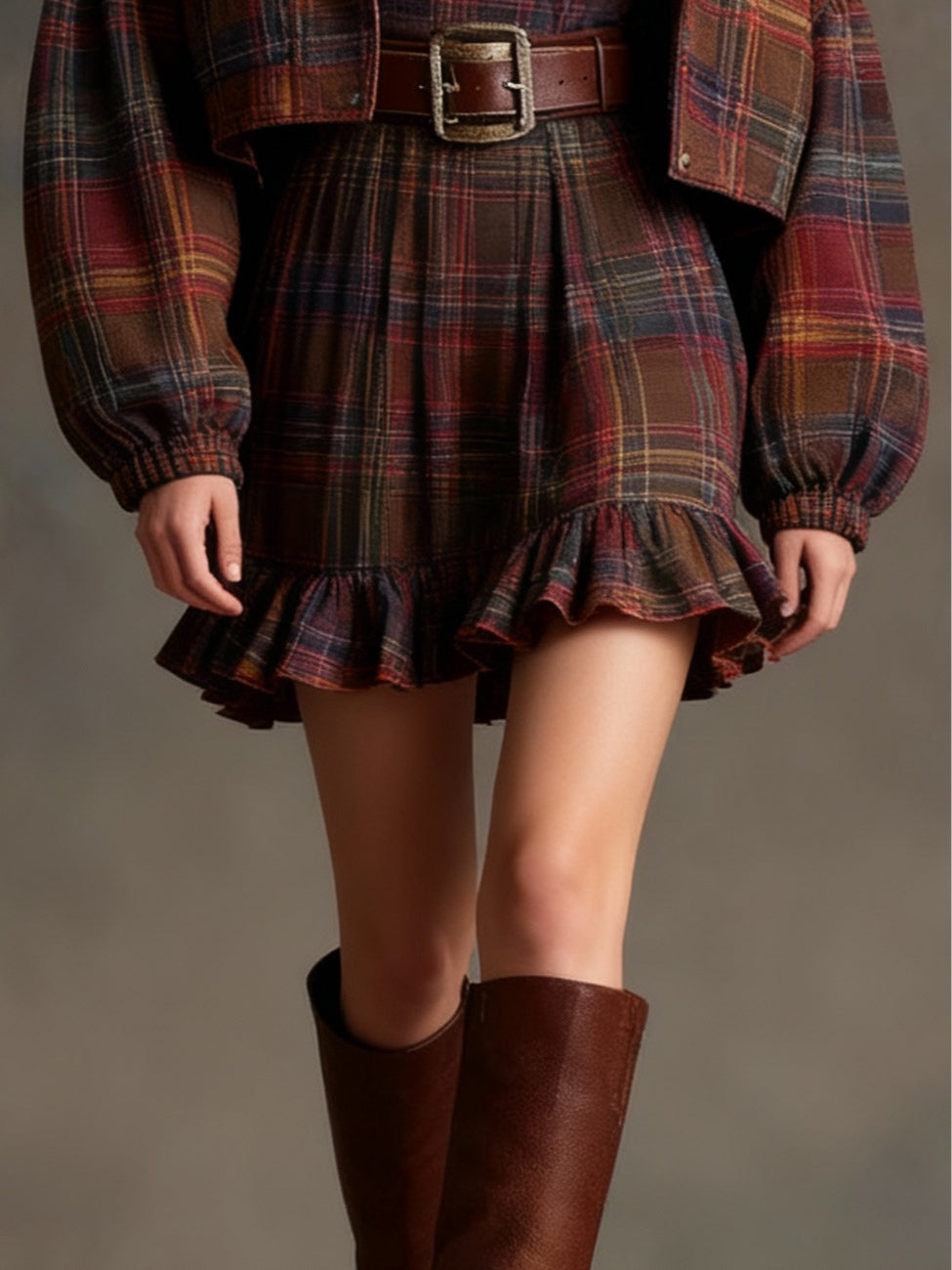 Камелия | Мини Винтидж Рокля Каре с Ленти и Широк Жакет (Включва колан)